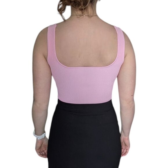 White Fox Boutique Pink Ribbed Square Neck Tank Top Women Size Small - Picture 3 of 10